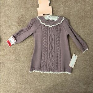 Cozy Knit Kids Dress in Purple and White